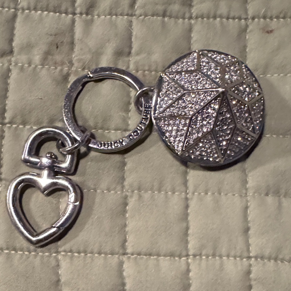Juicy Couture Silver-Tone Pavé Leaf & Heart Keychain
